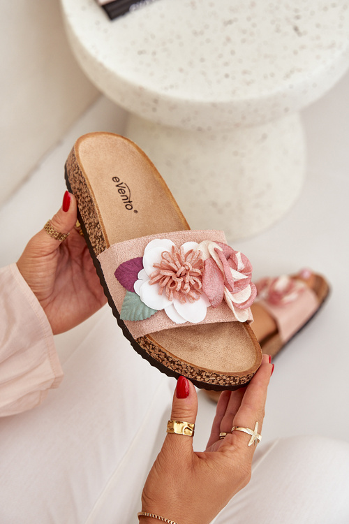 Жіночі Сандалі З Квітами На Пробковій Платформі Рожеві Zinrosa