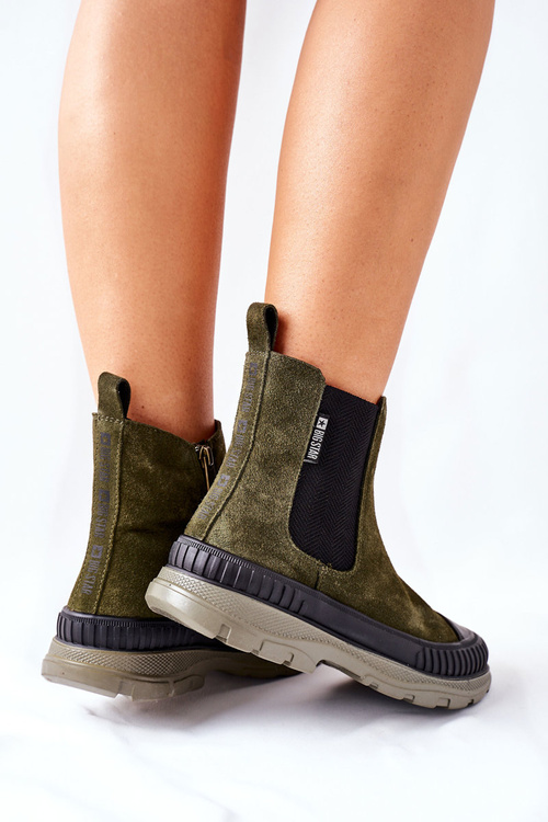 Жіночі високі черевики челсі замшеві велика зірка II274355 хакі