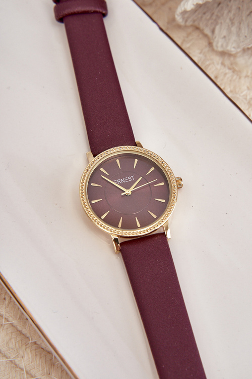 Годинник із штучним шкіряним ремінцем без нікелю, фіолетовий ERNEST E62155D