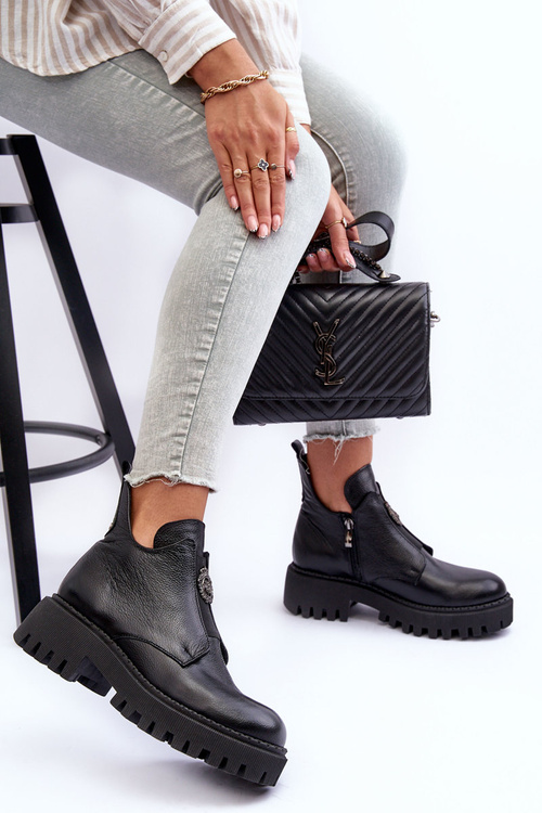 Жіночі шкіряні чоботи з орнаментом Black Lusanna