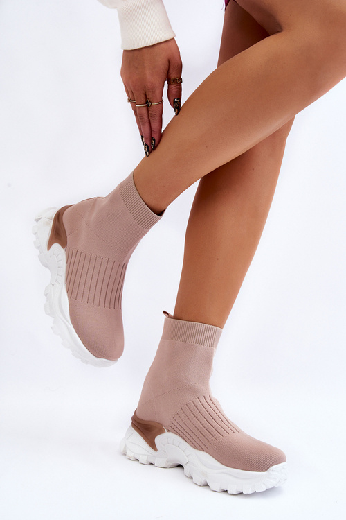 Жіночі кросівки з високими шкарпетками бежеві Jovie
