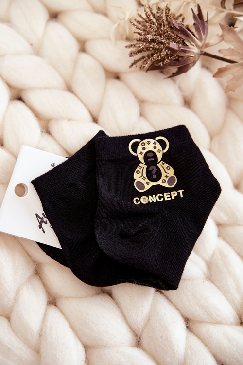 Жіночі бавовняні шкарпетки з золотим ведмедиком Чорні