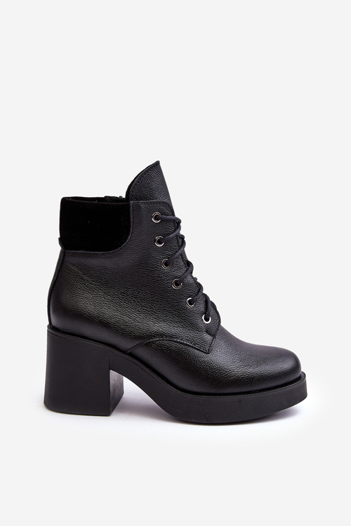 Шкіряні жіночі чоботи на каблуці чорні Lemar Leocera