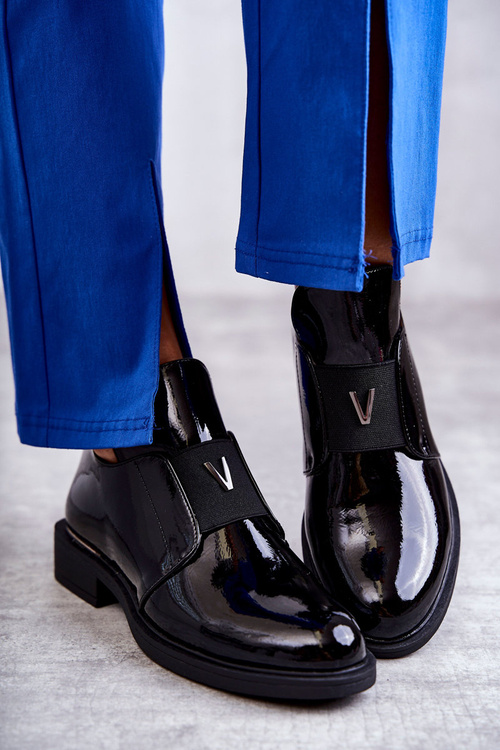 Лаковані чоботи з вирізами на плоскому каблуці Чорні Юніс