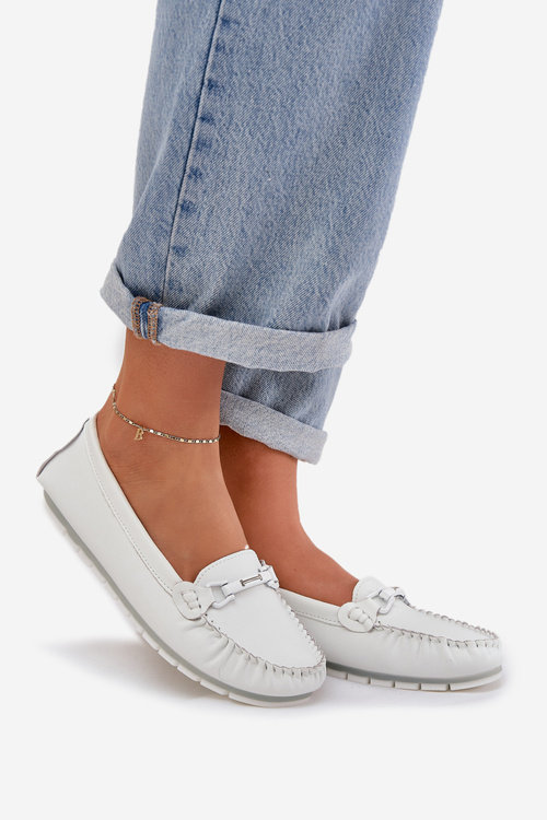 Плоскі Шкіряні Лофери З Декором S.Barski LR51-547 Білі