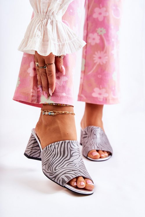 Шкіряні жіночі тапочки на високому каблуці Zebra Grey Nessita