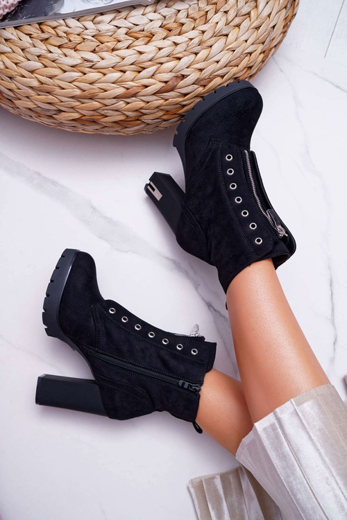 Жіночі черевики на шпильці Декоративна блискавка замшеві чорні Imagine