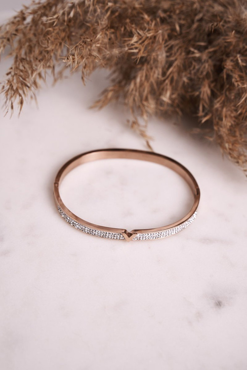 Сталевий браслет з кубічним цирконієм з рожевого золота Venus