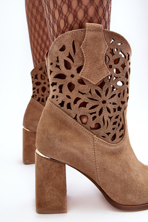 Замшеві ажурні чоботи Lewski Shoes 3264 Темно-бежевий