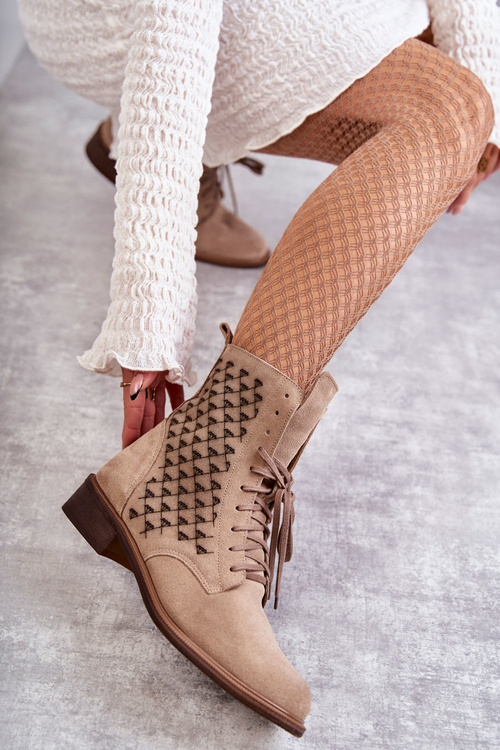 Чоботи замшеві на шнурівці Ніколь 2751 Бежеві