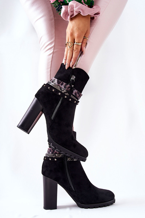 Замшеві чоботи на високому каблуці Чорні Besis