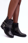 Жіночі шкіряні чоботи з прикрасами на плоскому каблуці Чорні Adkrana