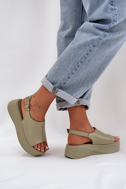 Шкіряні Жіночі Сандалі На Платформі D&A SJ2301-2 Зелені