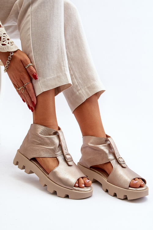 Шкіряні жіночі босоніжки Zazoo 999 із золотою блискавкою