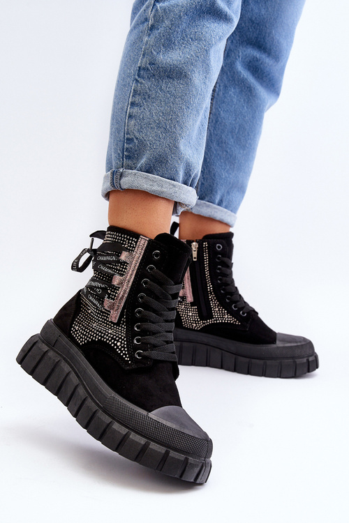 Високі жіночі кросівки на масивній платформі чорного кольору Wonise