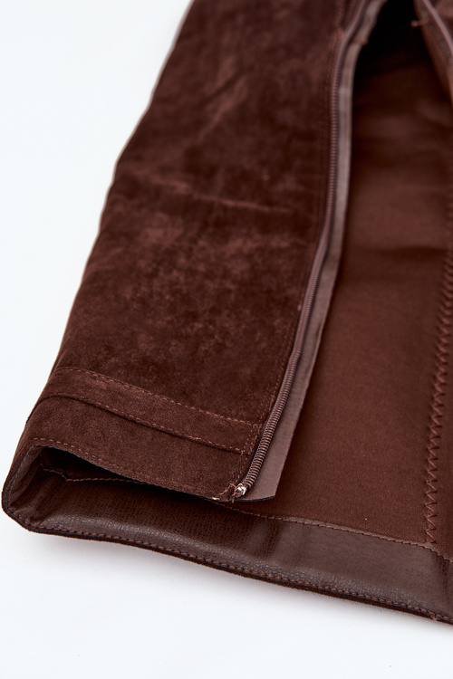 Жіночі чоботи на платформі з ремінцем і срібним елементом шоколадні Korivelle