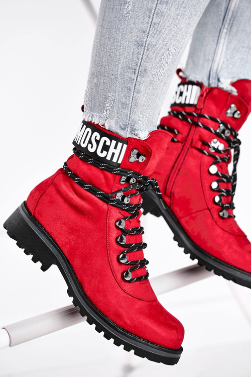 Жіночі чоботи на плоскій каблуці на блискавці, червоні Popsi