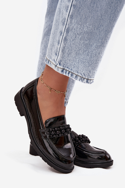 Жіночі лаковані мокасини з намистинами S.Barski HY52-541 Чорні