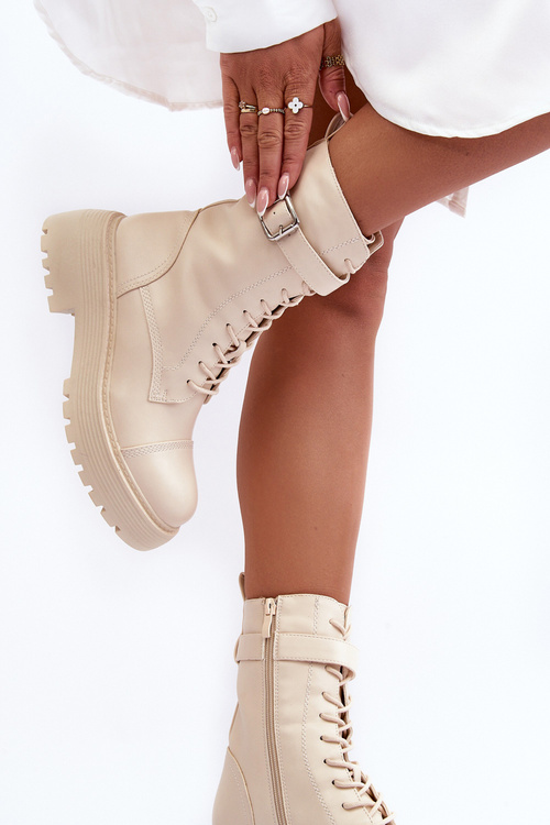 Шкіряні Ботильйони Броги З Пряжкою Світло Бежеві Самивло