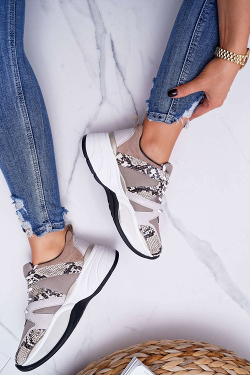 Жіноче спортивне взуття бежеве зі зміїною шкірою Larey