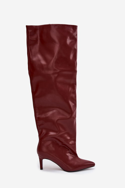 Жіночі чоботи на підборах без застібки бордові Mavilla