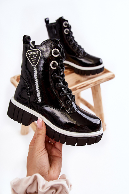 Лаковані теплі черевики на блискавці Чорні Marcella