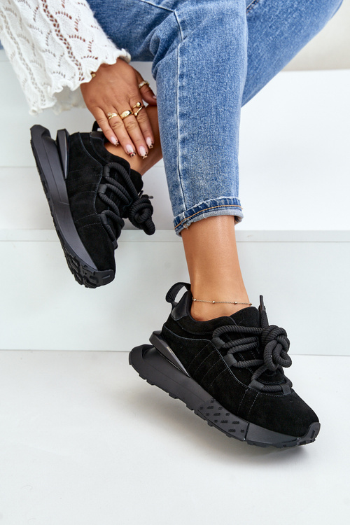 Жіночі замшеві кросівки на платформі з товстою шнурівкою Artiker 54C1464 Чорні