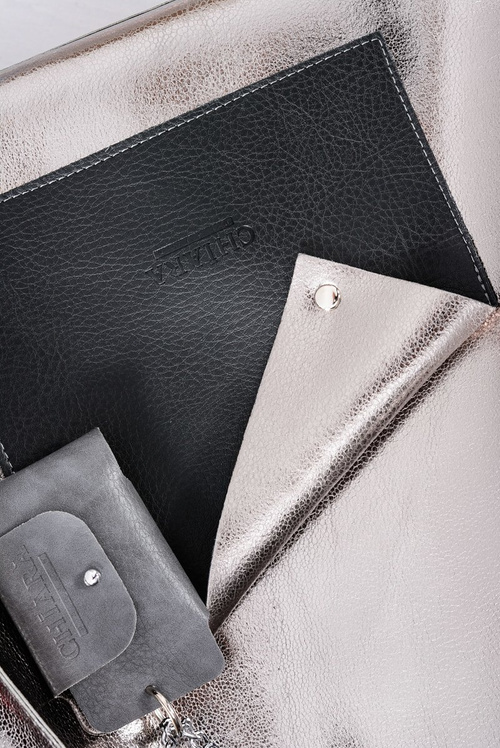 Велика срібляста жіноча сумочка Shopper + менший гаманець