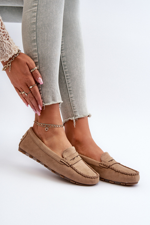 Класичні жіночі замшеві мокасини темно-бежеві Glimris
