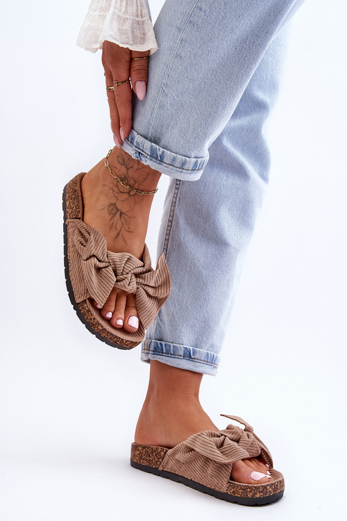 Вельветові Тапочки На Корковій Підошві Темно-бежеві Summertime