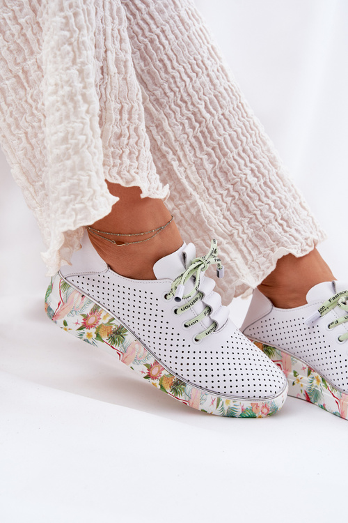 Шкіряні Черевики На Танкетці З Візерунком Artiker 54C1807 Біло-Зелені