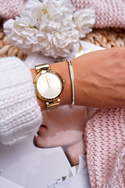 Жіночий сталевий браслет з цирконами золото Debi