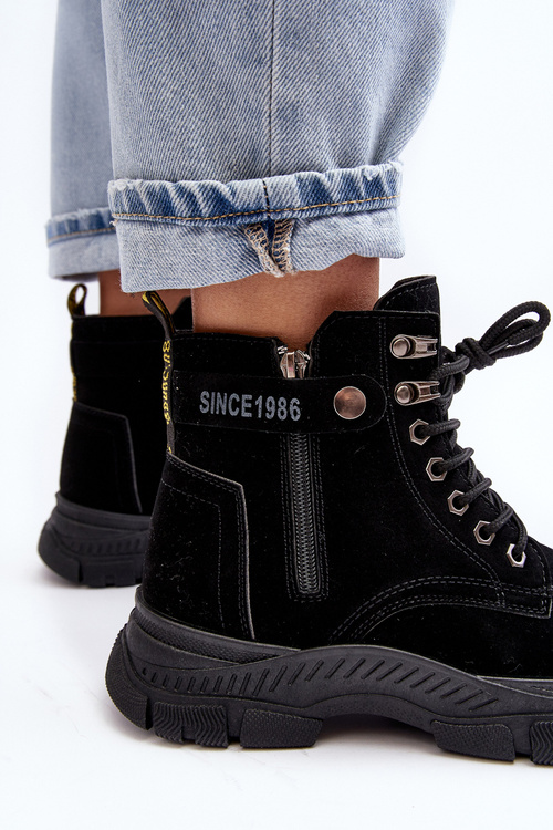 Жіночі ботильйони зі шнурівкою на підкладці зі штучної замші чорні Jailina