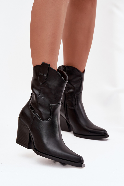 Жіночі ковбойські чоботи з еко шкіри на підборах чорні Sorelia
