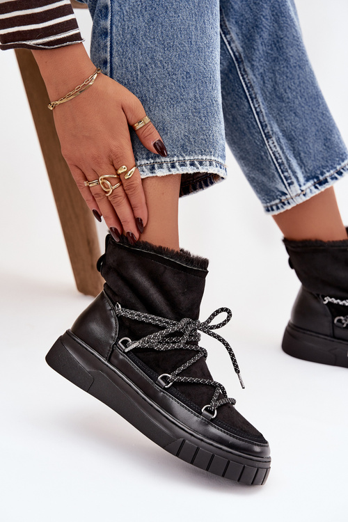 Жіночі зимові черевики з шнурками Чорні Isalisse