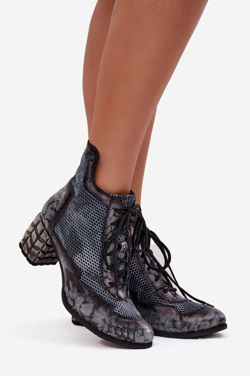 Шкіряні жіночі черевики на підборах Maciejka 06989-03 сірі