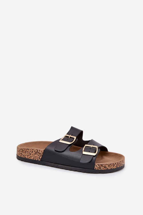 Жіночі сандалі з пряжками з еко шкіри чорні Iskira