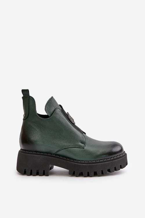 Zazoo 60451 Жіночі шкіряні ботильйони з декором Темно-зелені
