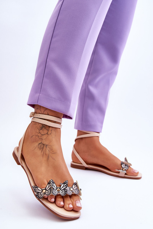 Жіночі босоніжки з декоративними метеликами Beige Jeane