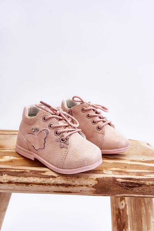 Шкіряні чоботи на шнурівці з метеликом, рожеві Avi