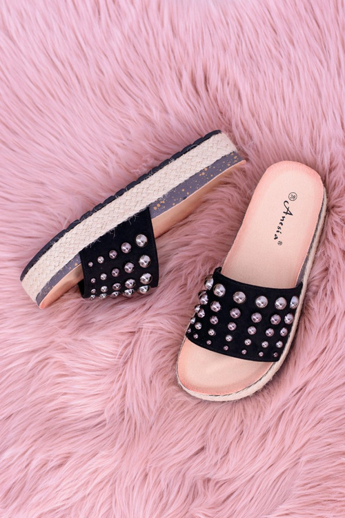 Жіночі чорні шльопанці з цирконію Orto