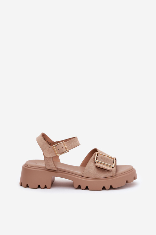 Еко Замшеві Сандалі Для Жінок З Пряжкою Бежеві Gofielle