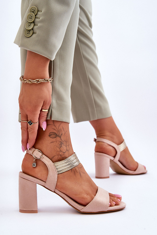 Жіночі босоніжки на шпильці замшеві бежеві Enjoy