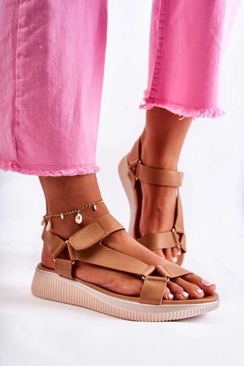 Жіночі шкіряні босоніжки на липучці Camel Clarisse