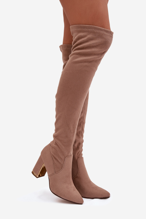 Жіночі Еко Замшеві Чоботи За Коліно Темно Бежеві Thamine