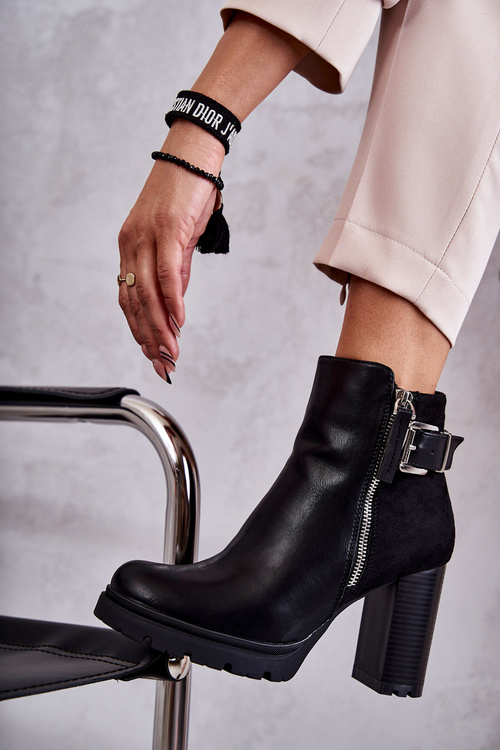 Шкіряні чоботи на високих підборах з декоративною блискавкою Чорні Rosita