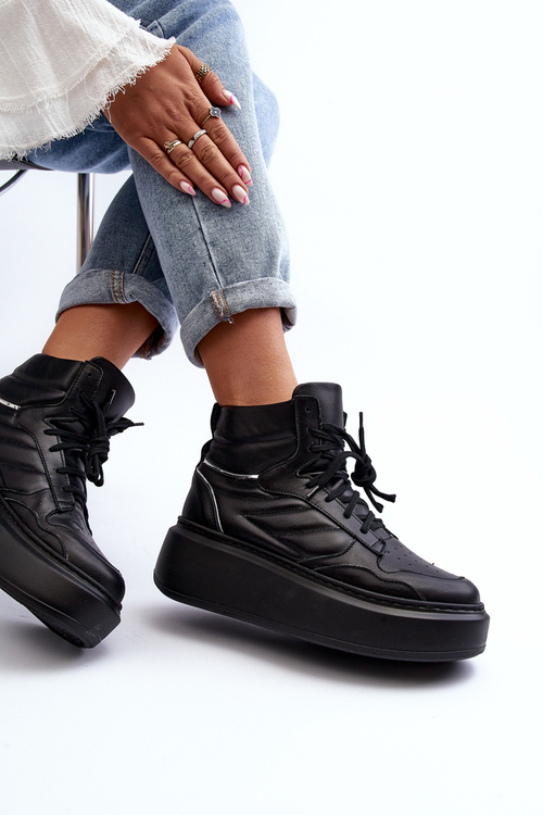 Чорні жіночі шкіряні туфлі на платформі Zazoo 3392/X