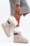Жіночі снігові черевики на шнурівці світло-бежеві Santero