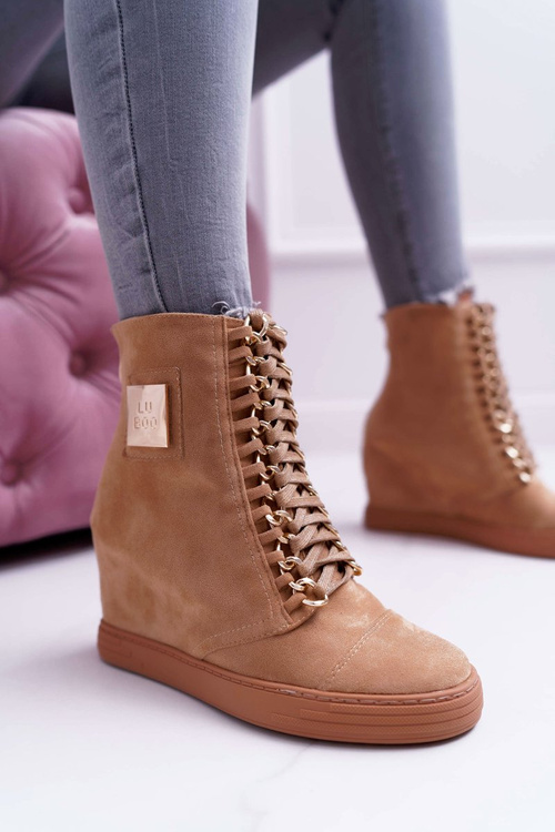 Жіночі кросівки Lu Boo із золотим ланцюжком, замша Camel Monica