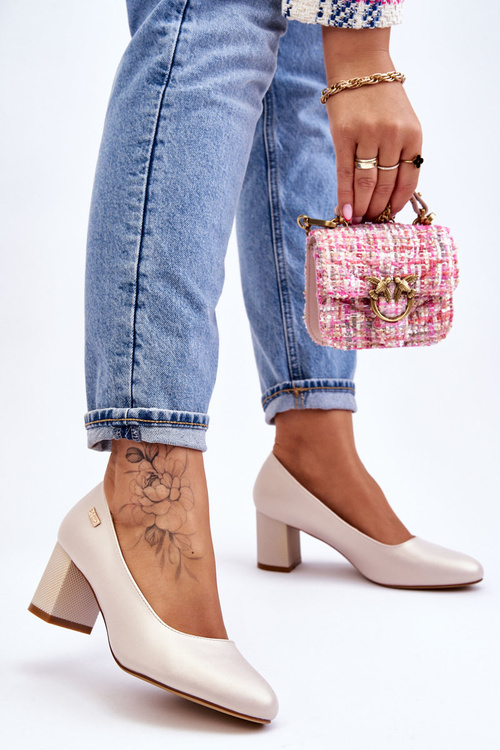 Шкіряні туфлі на каблуці Sergio Leone PB178 Pearl Beige